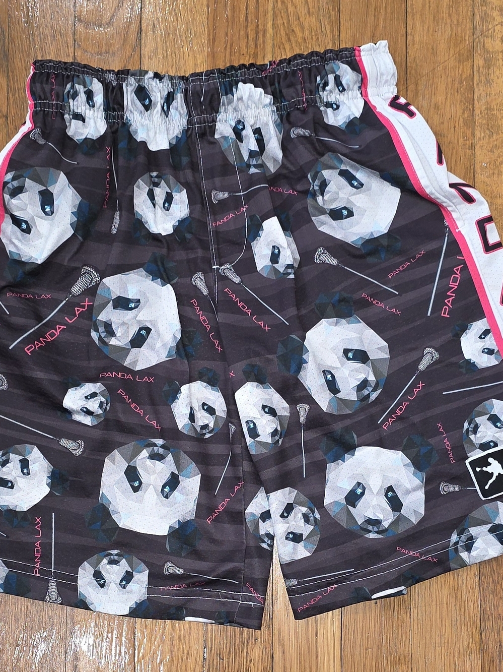 Lacrosse Kids Black Panda Print Athletic Shorts with Pink Trim Size Youth XL